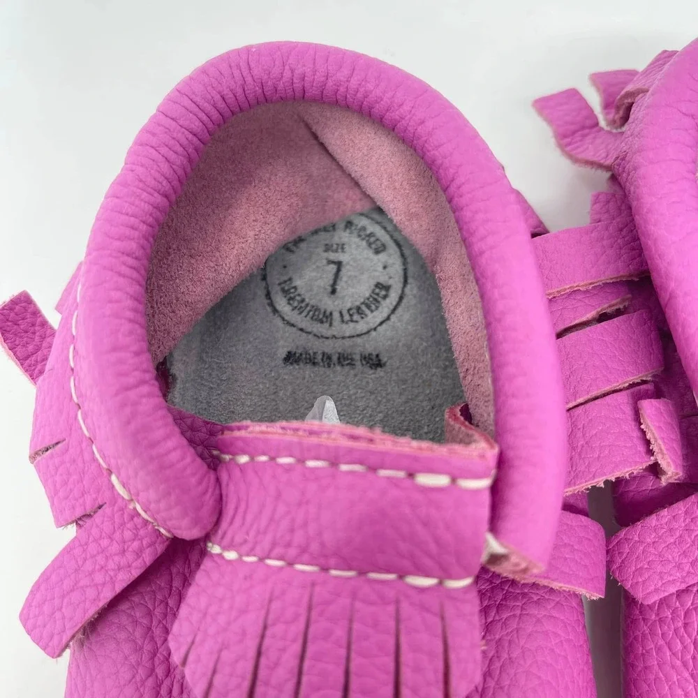 Freshly Picked Baby Shoes Fringe Moccasin Toddler Girls 10 Mini Sole Bright Pink